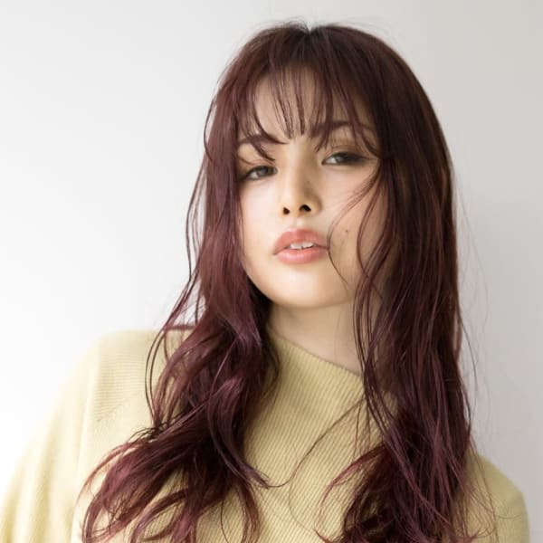 チェリーブラウンのIラインラフウェーブロング|Ash 祐天寺店