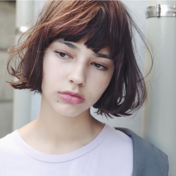 前髪セクションカラーテラコッタレトロボブ