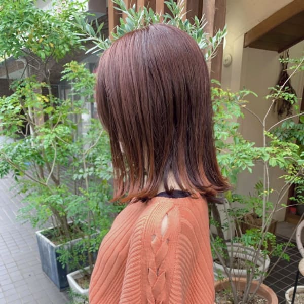 《中目黒サロンe's》くすみオレンジ切りっぱなしロブ【諸星】