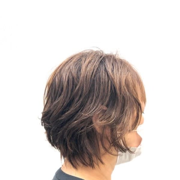 小顔/無造作ウェーブ/ショート/デジタルパーマ/40代50代