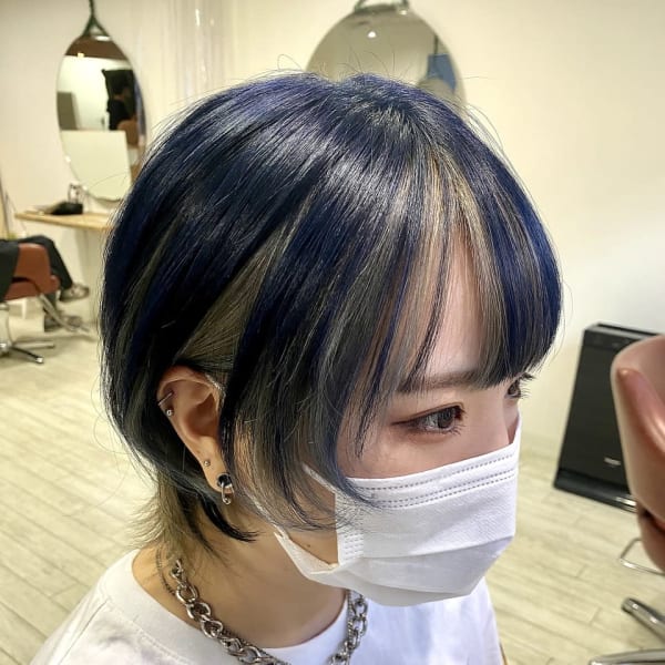 ウルフカット×ブルーネイビー×ホワイトアッシュ