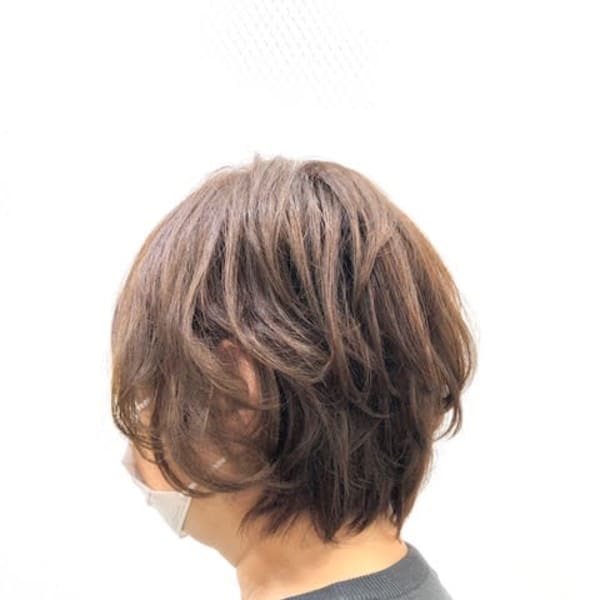 無造作ウェーブ/ショートボブ/くせ毛風/デジタルパーマ/暖色