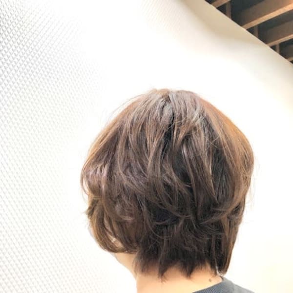 無造作ウェーブ/ショートボブ/くせ毛風/デジタルパーマ/暖色