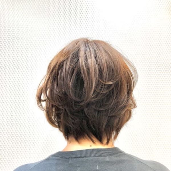 無造作ウェーブ/ショートボブ/くせ毛風/デジタルパーマ/暖色