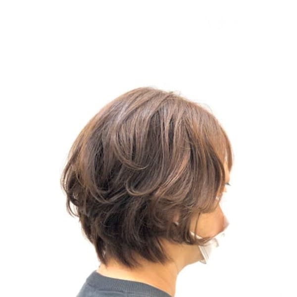 無造作ウェーブ/ショートボブ/くせ毛風/デジタルパーマ/暖色