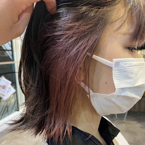 インナーカラー　ナチュラルベージュ×ピンクアッシュ