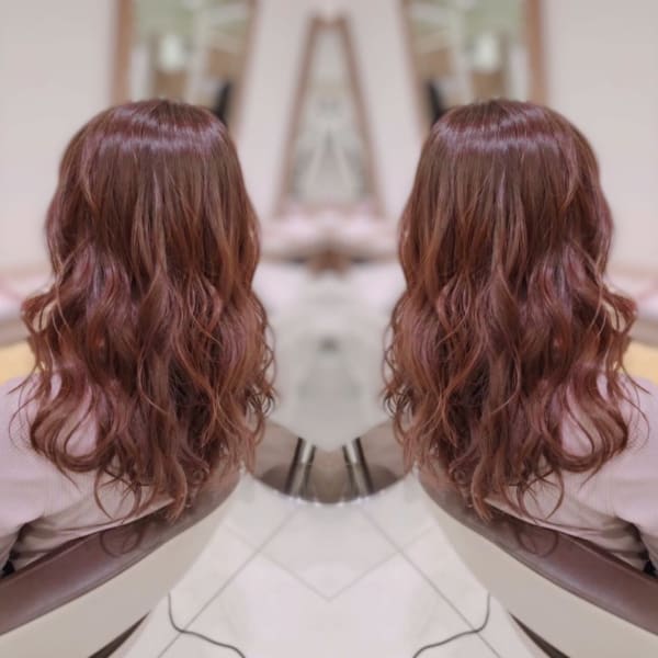 無造作ミックスカール&ピンクブラウン