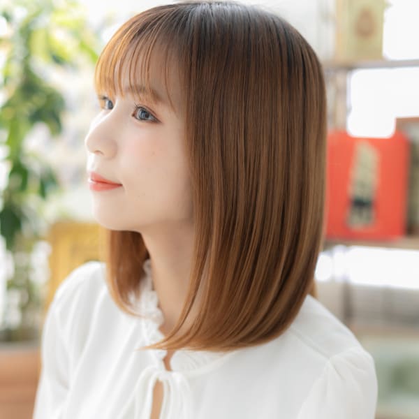 インナーカラー外国人風小顔シースルーバング ヘーゼルベージュ