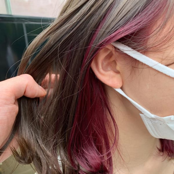 ピンクパープル&グレージュ インナーカラー