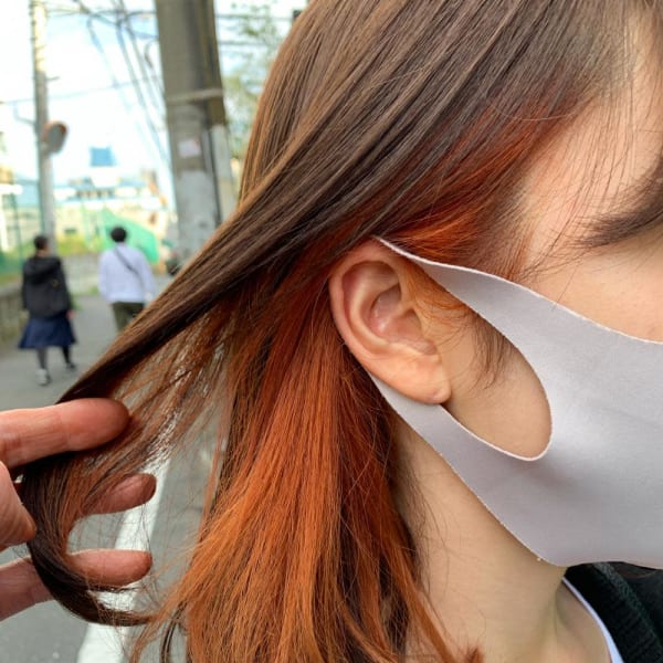 インナーカラー　オレンジベージュ