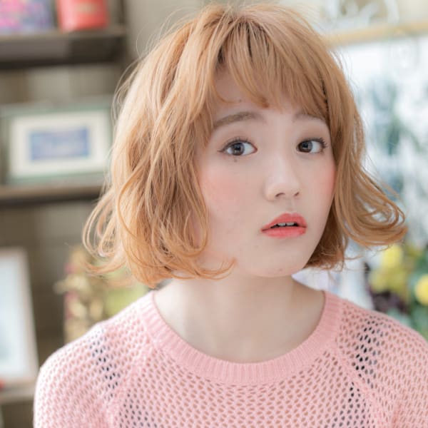 ヘルシーブロンド韓国風ゆるふわAラインボブ　メルトカラー