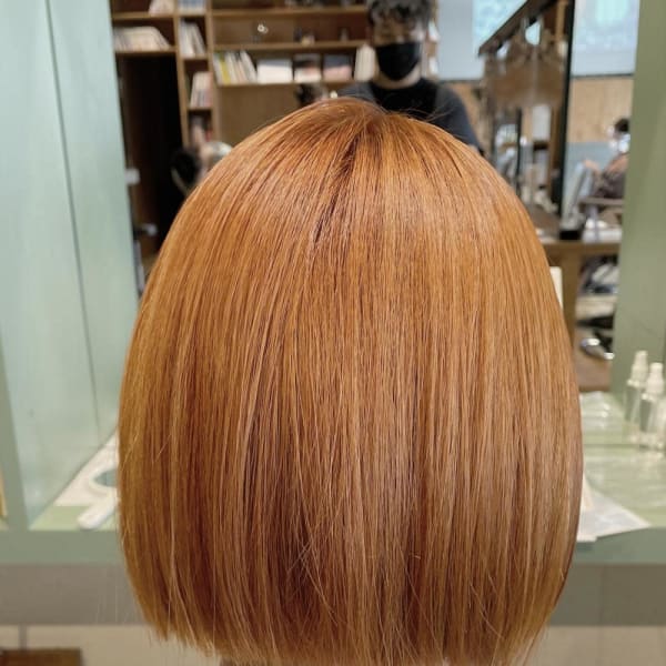 オレンジベージュ　オルチャン　ミニボブ