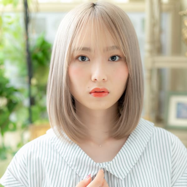 韓国風ハイライト小顔透け感シースルーバング 大人ガーリー