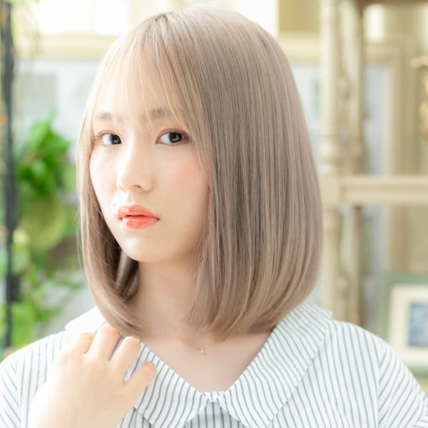 韓国風ハイライト小顔透け感シースルーバング ミントアッシュ