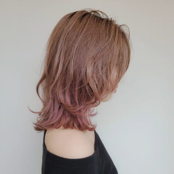 インナーカラー/ピンクカラー/ロングウルフ/ハイトーンカラー