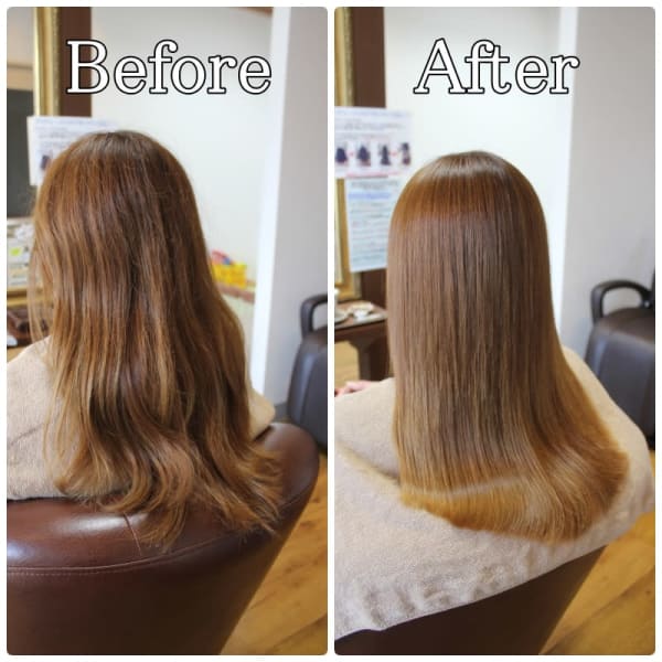 ホームカラーで傷みが強く表れてしまった髪に縮毛矯正で艶髪再生