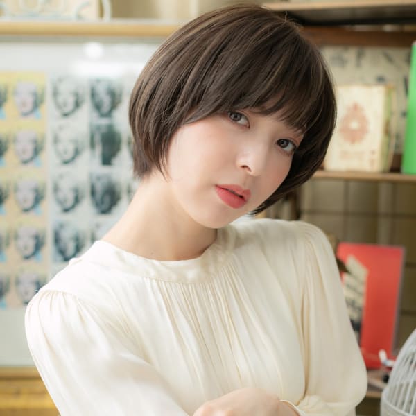 耳かけも◎黒髪斜めバング小顔マッシュボブ エアストレート