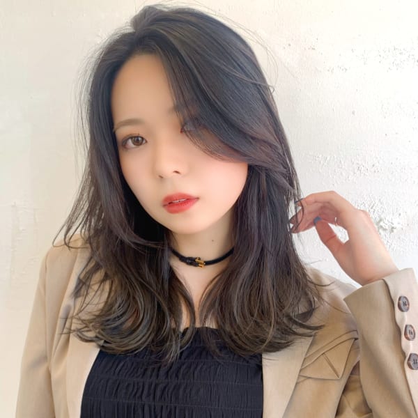 韓国風レイヤーかきあげセンターバング