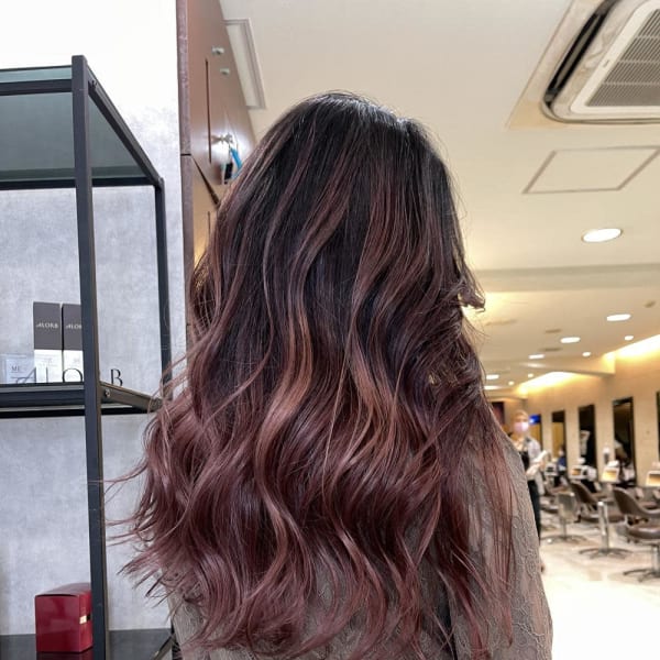 バレイヤージュピンクブラウンピンクベージュラフヘア2244