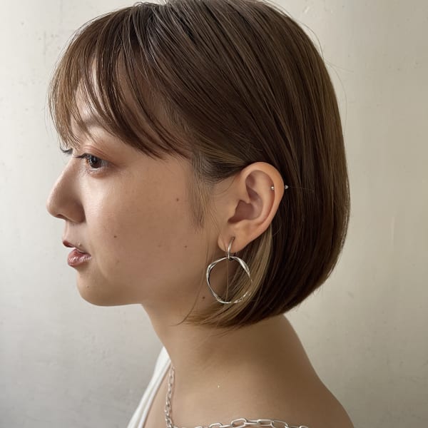 ミニボブ/インナーカラー/ミルクティーベージュ/イヤリング