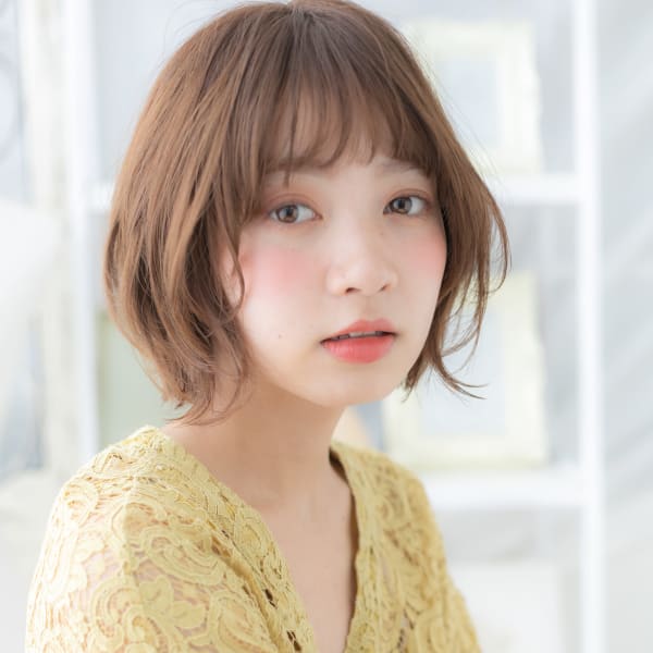 暖色系カラーラフニュアンス韓国風くびれボブ ミニボブ