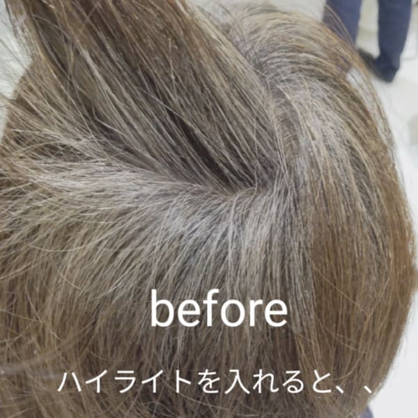 白髪ぼかしハイライト×前下がりショート