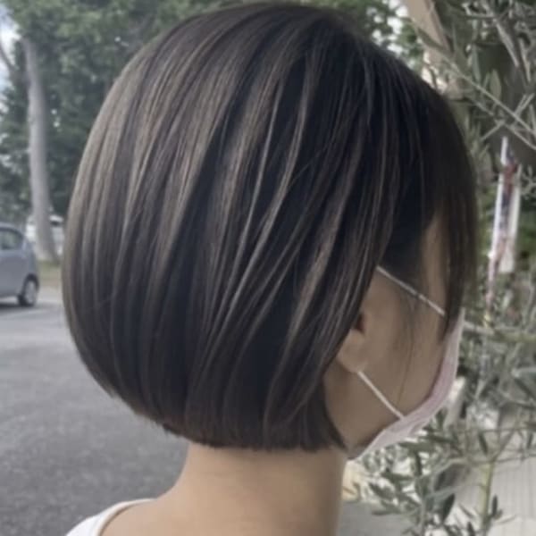 リュドール　小林　暗めエイジレスカラーのミニボブ|全席個室型美容室 Rue D'or 可児店