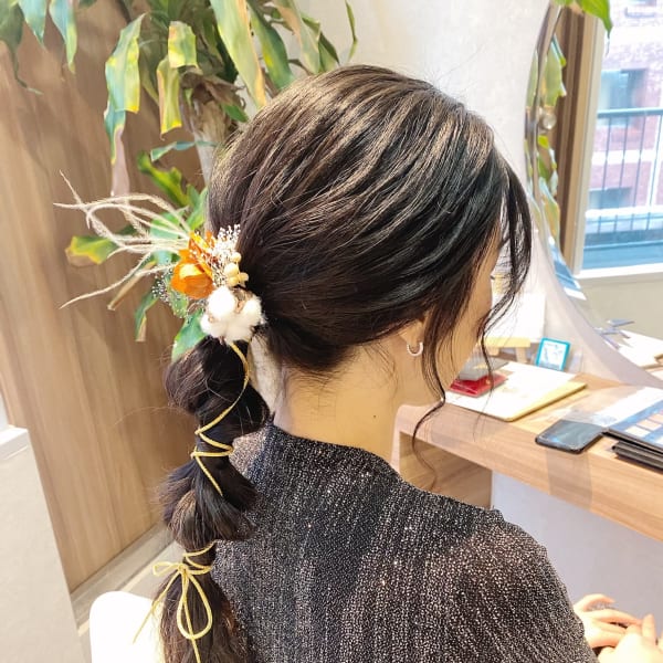 ポニーテール紐アレンジ