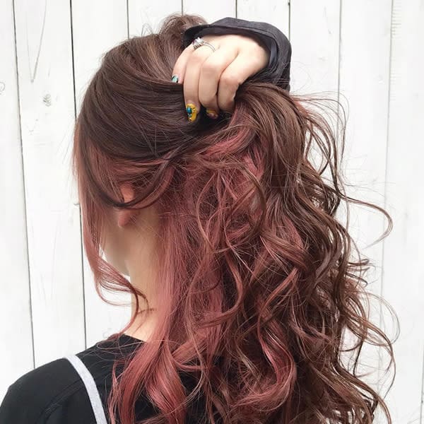 インナーカラー/モカブラウン/ピンクレッド/ケアブリーチ