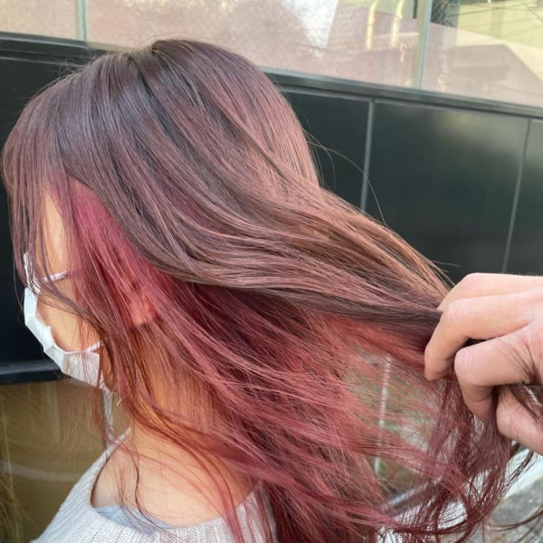 レッド×インナーカラー レッドブラウン イヤリングカラー