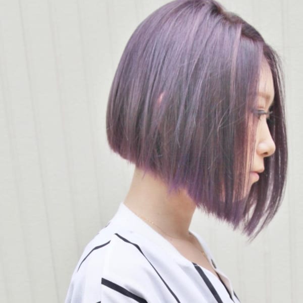 前下がりボブ×パープルラベンダーカラー