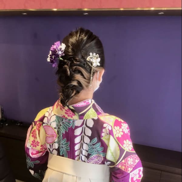 卒業式 ボブベース編み込みアップスタイル