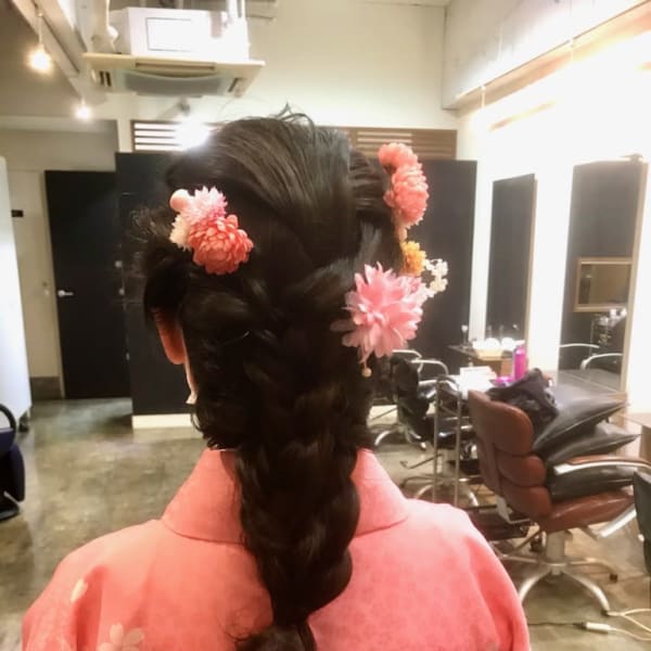 卒業式　編み込みダウンスタイル