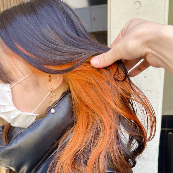 インナーカラー/イヤリングカラー/オレンジ/ブラック