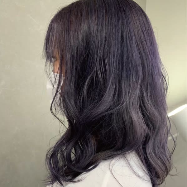 ダブルカラー/パープルブラウン/セミロング/コテ巻き|LOHAS