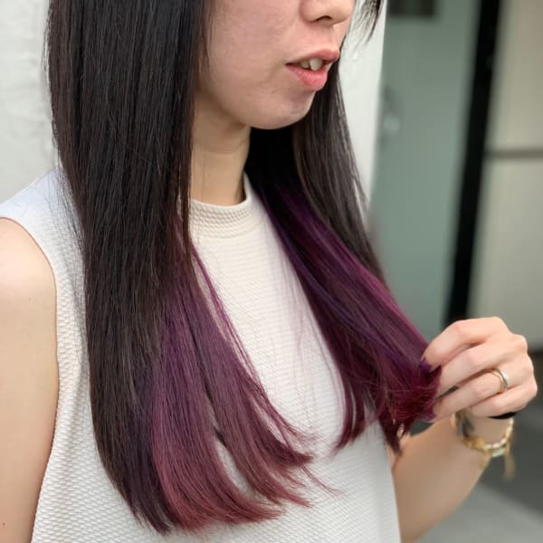 【インナーカラー】ピンク紫×long