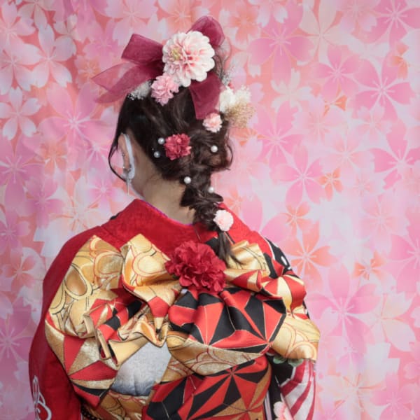 成人式ディズニーのお着物編みおろしヘアスタイル