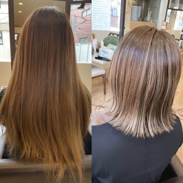 カットカラートリートメント/ベージュ切りっぱなしボブ|CASA