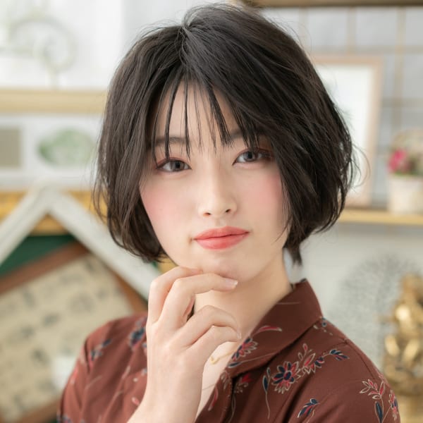 大人かわいい小顔束感ショートウルフマッシュ ボブパーマ