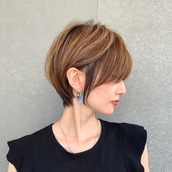 白髪ぼかし大人美人ショート 似合わせカット アースカラー