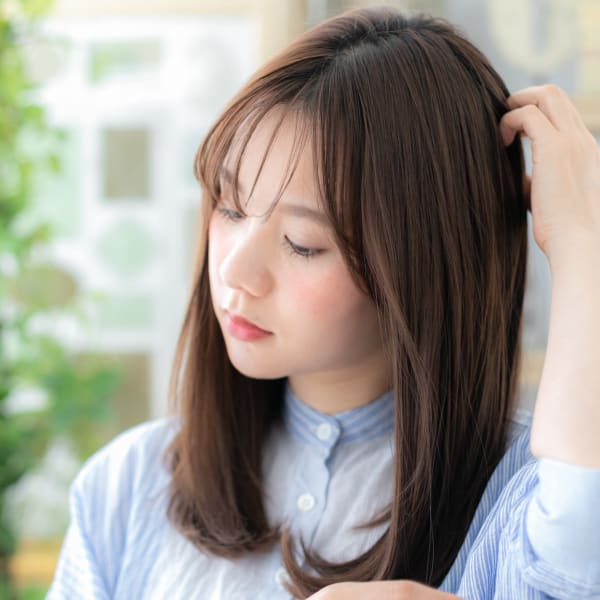 シースルーバングナチュラルエアストレート ミルクティピンク