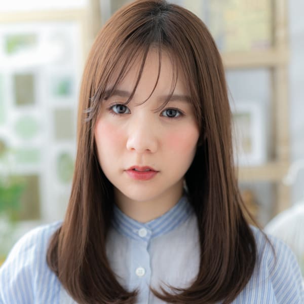 シースルーバングナチュラルエアストレート ベージュピンク