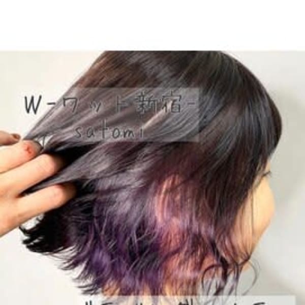 【W-ワット-原宿店 】透け感ラベンダーインナーカラー