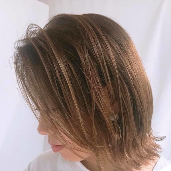 ジグザグバングミディのミニマムボブモードアッシュ