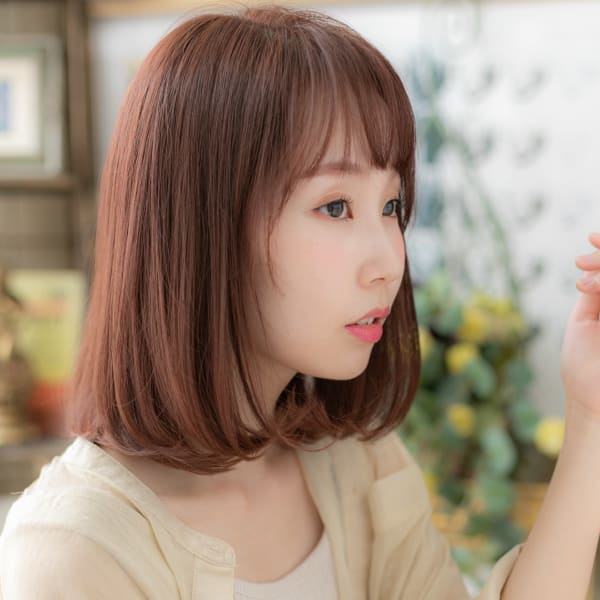 シースルーバング小顔前下がりメルトカラー ロブヘア
