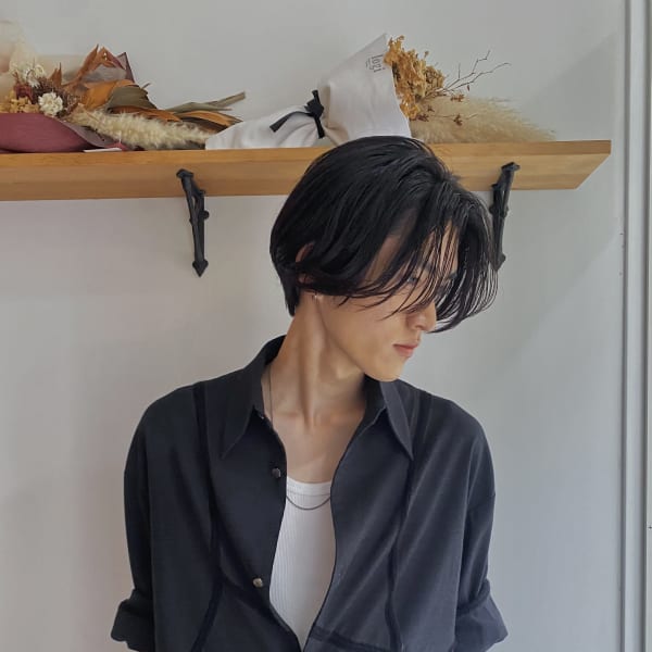 メンズミディアム×センターパート