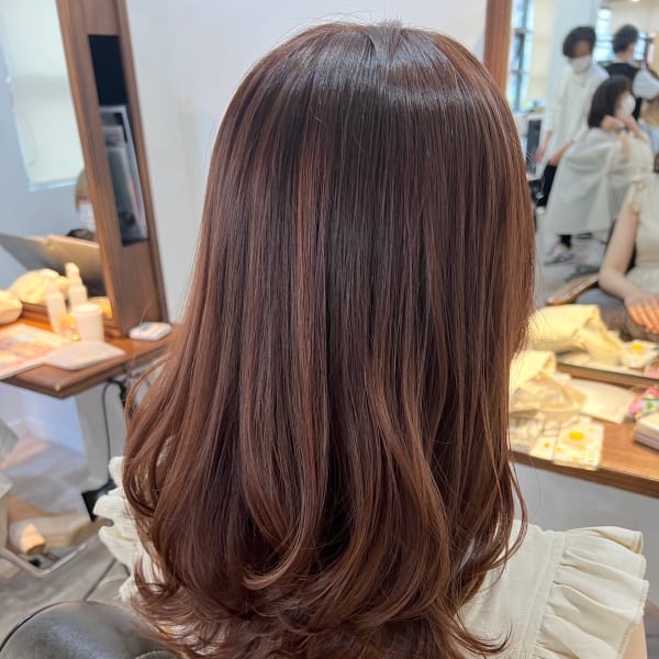 【山田】立体感ハイライトピンクベージュレイヤーロング