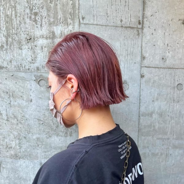 ピンクカラー　ピンクベージュ　ペールピンク　ミニボブ