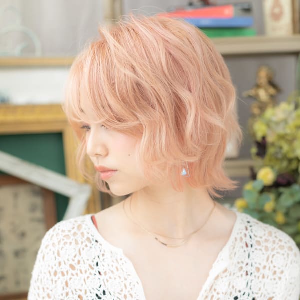 外国人風ハイライトこっくりピンクベージュ ブリーチオンカラー