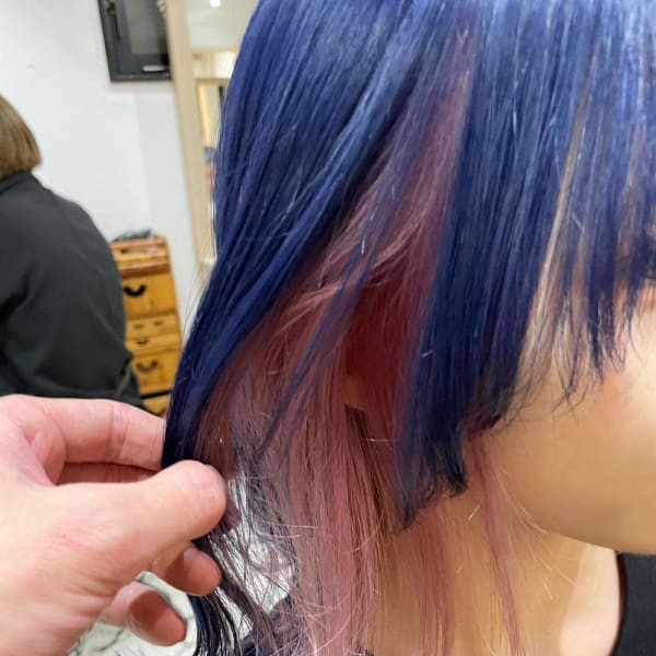 ネイビー&ペールピンク インナーカラー